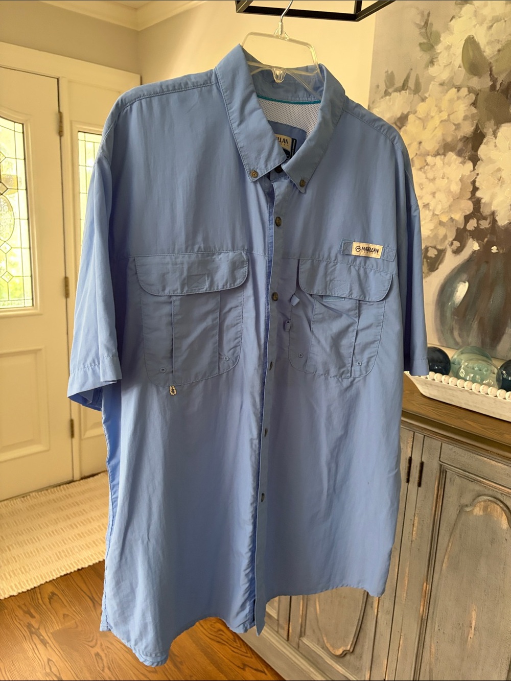 Columbia Light Blue Short-Sleeve Button-Down Fishing Shirt